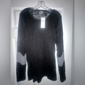 BKE Buckle Stores Black Lace Print Long Sleeve Top sz XL